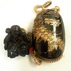 Japanese Antique Wooden Inro With Autumn Grass Lacquer Inlay Work Good Condition