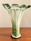 Murano-style Hand Blown Twisted Art Glass Vase Blue gray white Swirl 11    X 7 5   