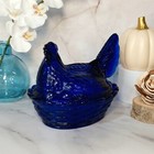 Hen On Nest Chicken Cobalt Blue Glass Depression Style Candy Dish  Vintage Style