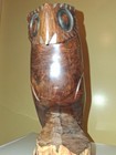 Hand Carved Wooden Owl Figurine Sculpture On Natural Wood Base