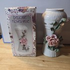 Nos Vtg White Porcelain Bud Vase With 3d Effect Pink Roses 6   