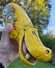 10 By 4 Yellow Groovey 1960s Chalkware Hippo Coin Bank Funky Colorful Kitschy     