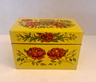 1970s Tin Recipe Box Retro Floral Design Yellow Red Botanical Vintage Storage