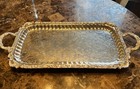Vintage Sheridan Silver Plated Butler Serving Tray 22x 11  Footed Ornate