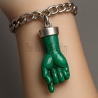 Vintage Malachite Figa Pendant  Sterling Silver Italian Good Luck Charm