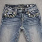 Miss Me Girls Size 14 Capri Jeans Blue Denim Cuffed Bling Bejeweled Rhinestone