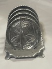 Vintage Mcm Set Of 4 Everlast Forged Aluminum Coasters W Caddy Holder Bamboo