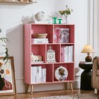 Cube Bookshelf 3-tier Retro Light Pink Bookcase Legs Wood Storage Freestanding