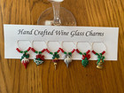  christmas Glitter Ornaments  Set Of 6  Hand Crafted Wine Glass  Charms