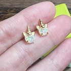 Gold Plated 925 Silver Unicorn Stud Earrings Clear Opal Stone Girl Jewelry