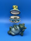 Frogs On Lilly Pad Hinged Trinket Box W mini   Greenbrier Lazy Frog Figurine