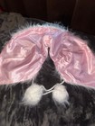 White Faux Fur Collar With Pink Satin Lining And Pom Pom Ties