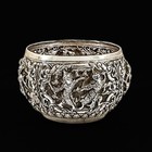 Antique Burmese Silver Repousse Bowls Pair Thabeik Rangoon 19th C