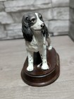Read Vtg Black White Springer Spaniel Dog Figurine W wood Base King s Court