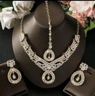 Silver Plated Clear Simulated Rhinestone Teardrop Jewelry Set Wedding Adjustable