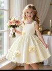 Handmade Girls Ivory Satin Floral Applique Dress Formal Party Wedding Size 4-8-t