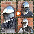 Medieval Knight Helmet Mild Steel 14 Gauge Bascinet With Riveted Chainmail