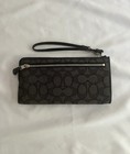 Coach Brown Signature Zip Around Wristlet Wallet  new 