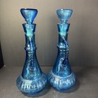 Vintage Jim Beam Blue Glass Liquor Decanter Genie Bottles Set Of 2 Mcm Bar Decor