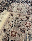 Traditional Oriental Medallion Fringed Area Rug Navy Beige Rectangle
