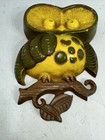 Vintage 1970 Sexton Owl Cast Aluminum Wall Art Hanging Decor Green Yellow Brown