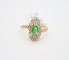 Vintage Ladies 14k Yellow Gold Ring With Emerald   Round Diamonds  size 4 5