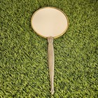 Vintage Deco Style Silver   Gold Toned Embroidered Round Chrome Hand Held Mirror