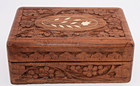 Vintage Stash Box India Carved Wood Wooden Lined Hinged