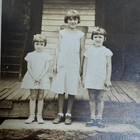 Antique  Vintage Snapshot Photograph Of Three Young Girls On Front Porch