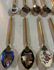 Vtg 12 Cloisonn   Small Spoons Enamel Painted floral Birds Dragon Gold Tone 4 75   