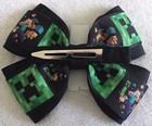 Girls Hair Bow 4  Wide Gamer Inspired Black Green Scene Flatback Alligator Clip