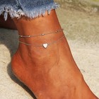 Women s Heart Anklet Double Layer Silver Tone Foot Chain Beach Ankle Bracelet