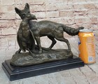 Decorative Bronze Fox With Pheasant Hand Made Marble Base Sculpture Figure Decor
