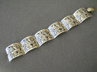 Southwestern Style Sterling Silver Aztec Bird Leaf Panel Bracelet Signed Mex 78g