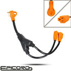 Rv Adapter Y Split Power Cord 30 Amp Male Plug To  2  15 Amp Female Connectors