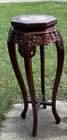Antique Carved Wood Octagonal Pedestal Plant Stand Marble Inlay Top 36in