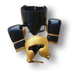 Custom Made Sparring Boxing Gloves 16oz  Groin  Head Guard  Black Gold  Cowhide