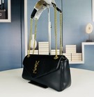Black Leather Envelope Flap Bag Gold   tone Chain Women Shoulder Crossbody Bag