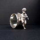 Antique Victorian Silver Plate Figural Napkin Ring Cherub Fairy Playing A Flute