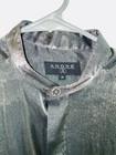 Mens Button Up Shirt Shiny Silver Medium Metallic Foil Silky Vintage Thin Button