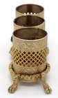 Vintage Filigree Ormolu Lipstick Holder Footed Vanity Hollywood Regency 3 Tube