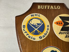 Vintage 1970 s Wood Plaque Wall Display Team Sports Buffalo Bills Sabres Braves