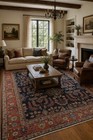Pre-1900 Hand-knotted Traditional Area Rug In Medallion Navy Blue   Red Wool