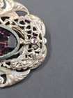 Antique Amethyst Glass   Rhinestone C-clasp Filigree Brooch