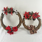 Vintage Christmas Grapevine Wreath Poinsettia And Bow Two   12    14   Pre-owned