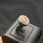 Ancient Roman Style Bronze With Jasper Intaglio Stone Ring With Rare Patina 