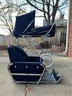 Vintage Navy Blue Baby Carriage Pram Stroller  