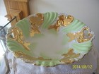 Mint Green   Gold Double Handled Antique Large Serving Bowl