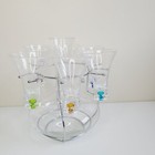 Vintage Glass Decanter   Shot Glass Set Of 6 W  Colorful Markers   Metal Carrier