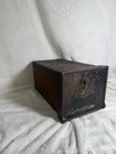 Antique Metal Still Bank Lock Box Small Safe Keyhole Hinged Door Painted Front